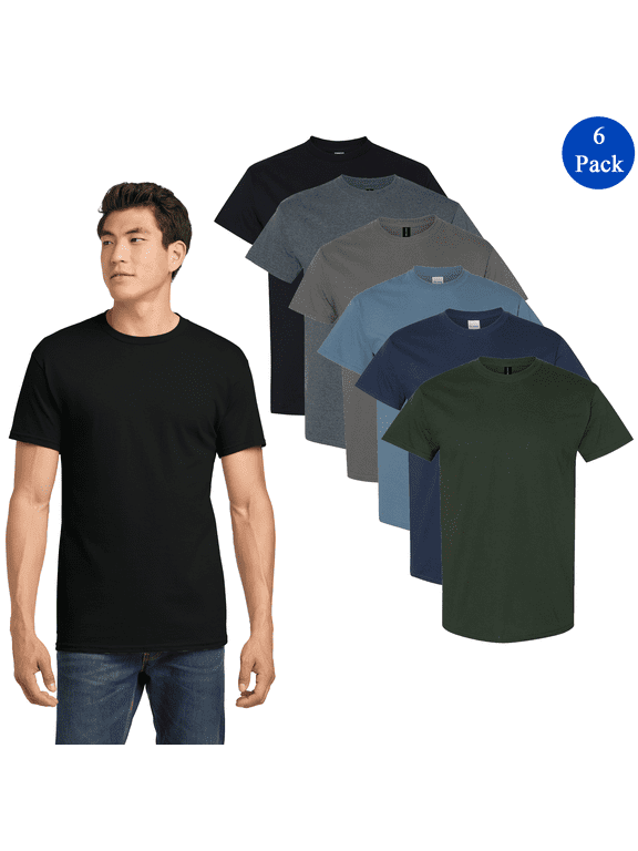 T-Shirt for Men, Classic Fit Rib Collar Ultra Cotton Comfortable Tee, Multicolor, 6 Pack, L