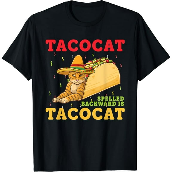 Gildan Tacocat Spelled Backwards Tacos and Cats Cinco De Mayo Cat T-Shirt Gift for Men Women Unisex Tee
