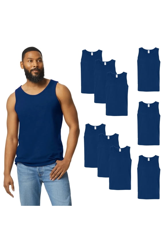 Tank Top, Bulk Heavy Cotton Sleeveless Shirt for Men & Women, Navy Pack 9, 3XL