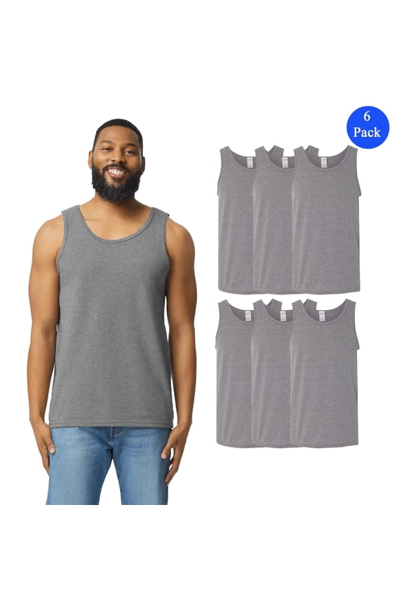 Tank Top for Men, Classic Fit Graphite Heather Casual Tank Sleeveless Gym Shirt, 6 Pack, 2XL