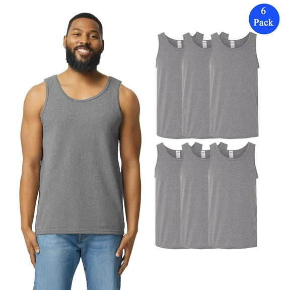 Gildan Tank Top for Men, Classic Fit Graphite Heather Casual Tank Sleeveless Gym Shirt, 6 Pack, M