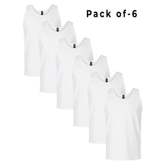 Gildan - Tank tops for Men White Tank Undershirts Super Value Cotton Pack 6 – Size Large
