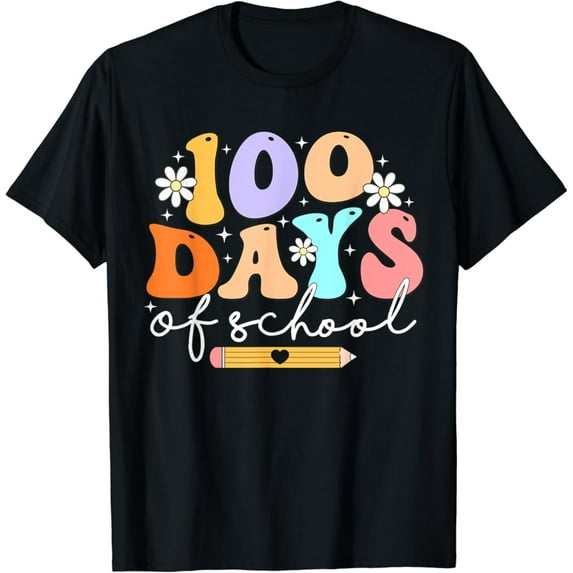 Gildan Teacher Retro Groovy 100 Days Happy 100Th Day Of School T-Shirt Gift For Men Women Unisex Tee
