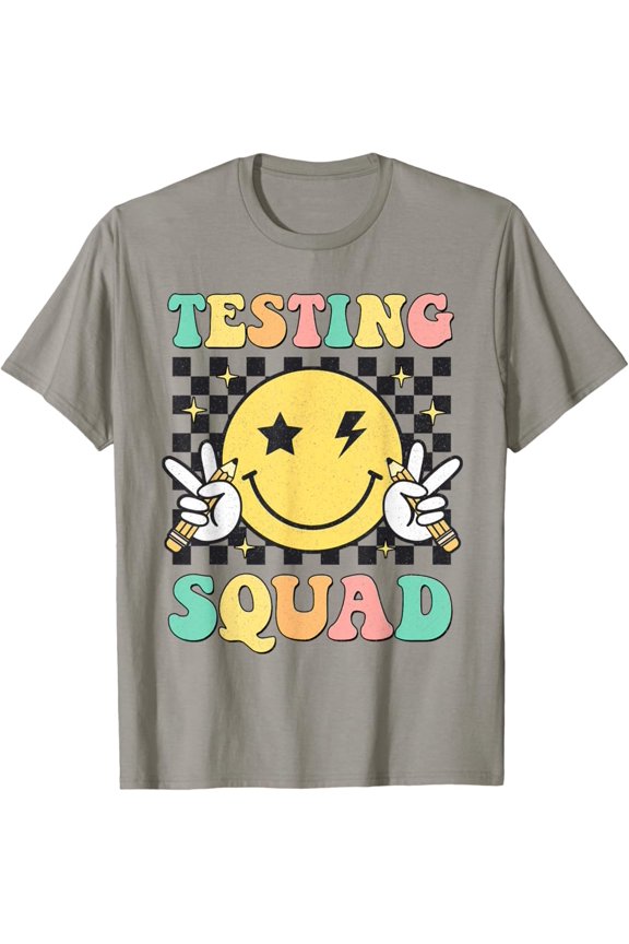 Testing Squad Smile Face Test Day Teacher Student T-Shirt Gift for Men Women Unisex Tee