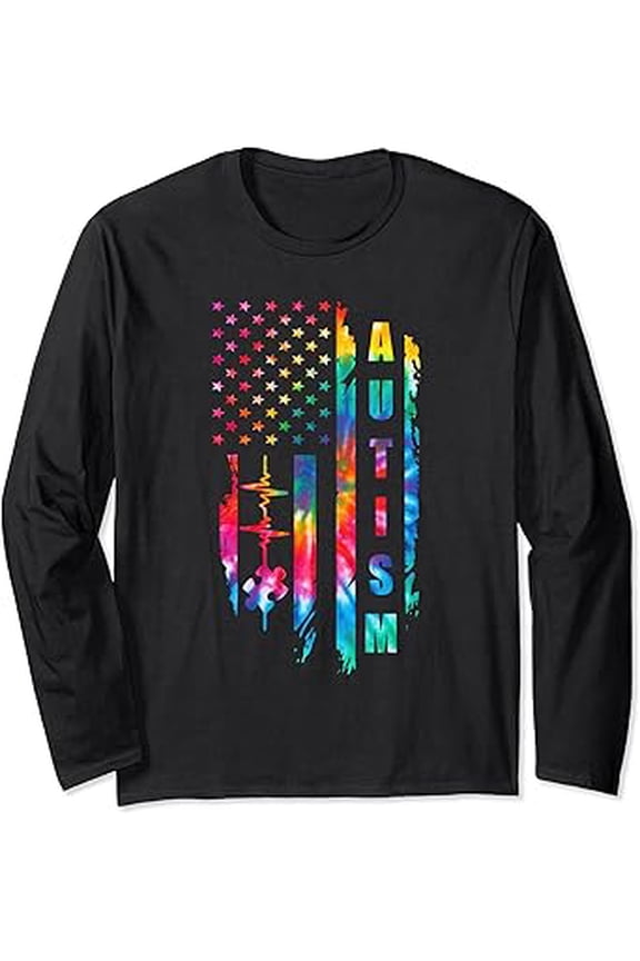 Tie Dye American Flag Autism Fighter Autism Awareness Month T-Shirt