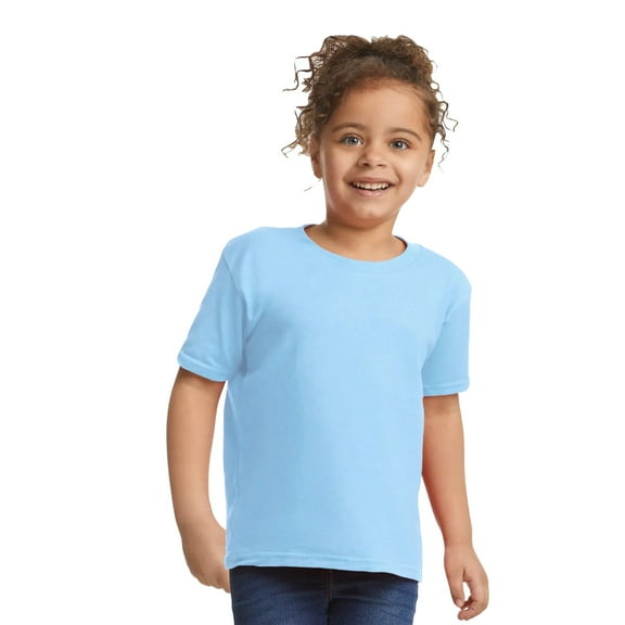 Gildan Toddler Heavy Cotton T-Shirt, Short Sleeve Taped Neck Shirt, Light Blue Tee, Size 3T