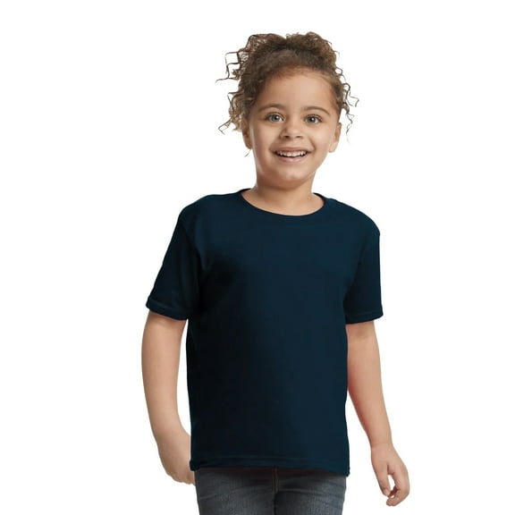 Gildan Toddler Heavy Cotton T-Shirt, Short Sleeve Taped Neck Shirt, Navy Tee, Size 2T