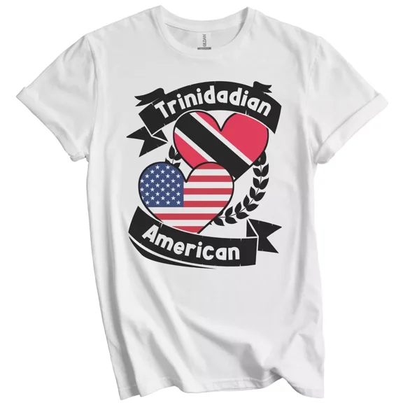 Gildan Trinidadian American Hearts USA Flag Trinidad Tobago Flag T-Shirt Gift for Men Women Unisex Tee