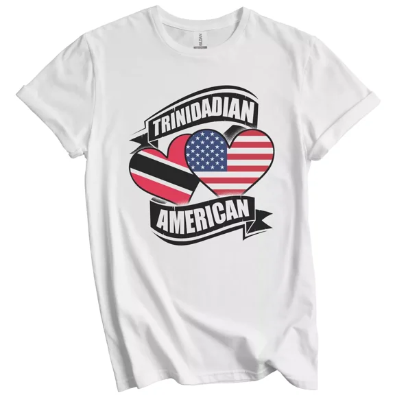 Gildan Trinidadian American Hearts USA Trinidad and Tobago Flags T-Shirt Gift for Men Women Unisex Tee