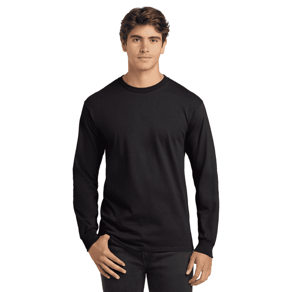 Gildan Ultra Cotton Crewneck T-Shirt for Men, Long Sleeve Classic Fit Black Tee, S