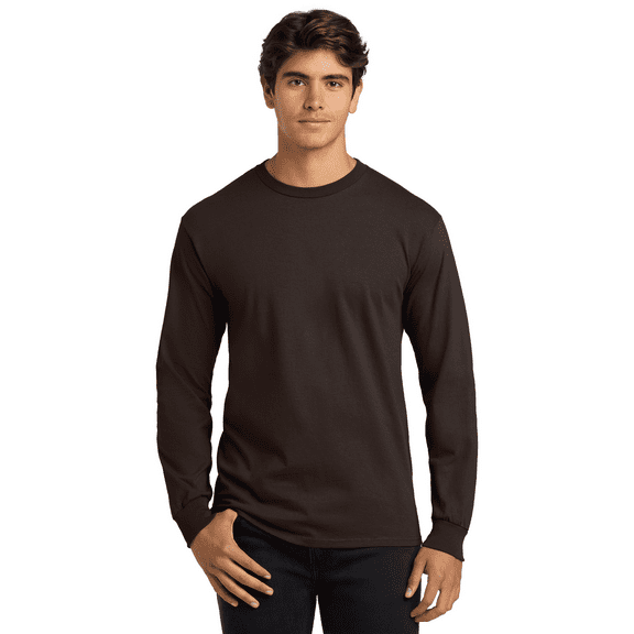 Gildan Ultra Cotton Crewneck T-Shirt for Men, Long Sleeve Classic Fit Dark Chocolate Tee, 3XL