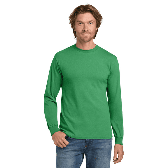 Gildan Ultra Cotton Crewneck T-Shirt for Men, Long Sleeve Classic Fit Irish Green Tee, XL