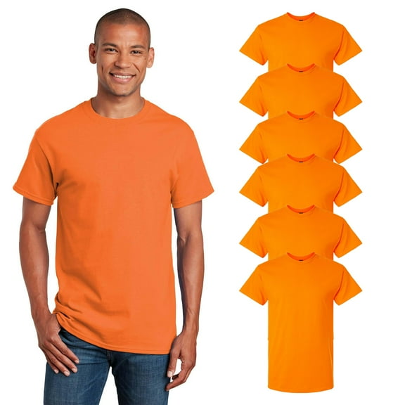 Gildan Ultra Cotton Hi Vis Orange T-Shirt, Short Sleeve Work Safety Shirt, 6 Pack, Sizes S-5XL