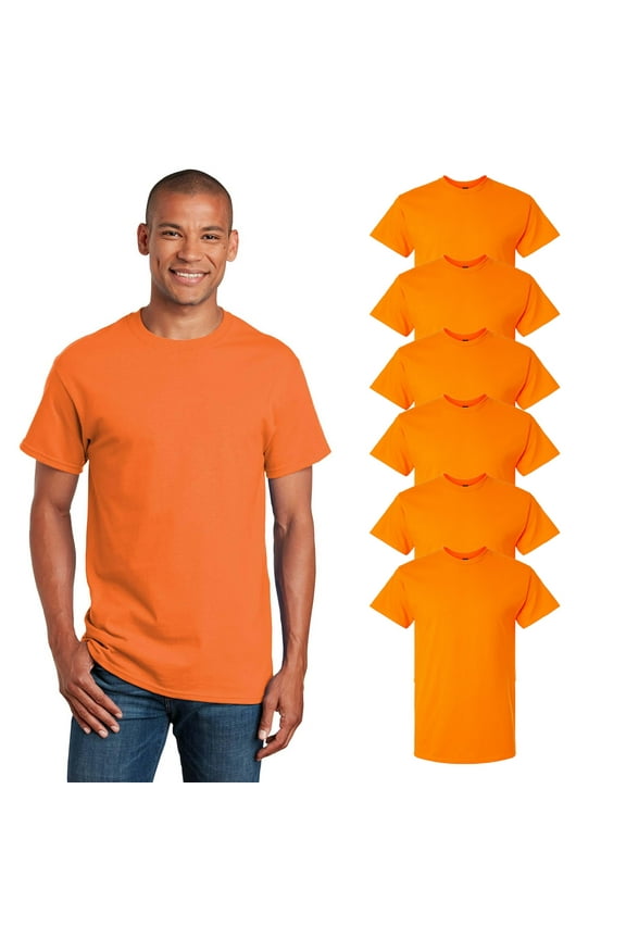 Ultra Cotton Hi Vis Orange T-Shirt, Short Sleeve Work Safety Shirt, 6 Pack, Sizes S-5XL