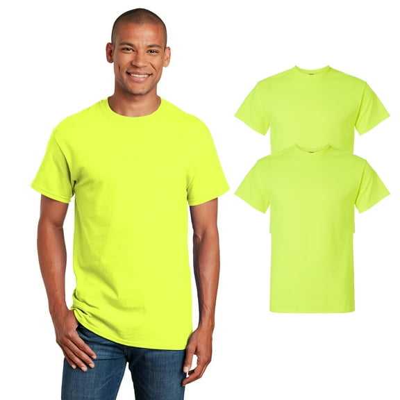 Gildan Ultra Cotton High Visibility T-Shirt, Safety Green, 2 Pack, Sizes S-5XL, Men Short Sleeve Work Shirt