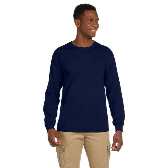 Gildan - Ultra Cotton Long Sleeve Pocket T-Shirt - 2410, 5X, Navy