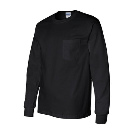 Gildan - Ultra Cotton Long Sleeve Pocket T-Shirt - 2410 - Black - Size: L