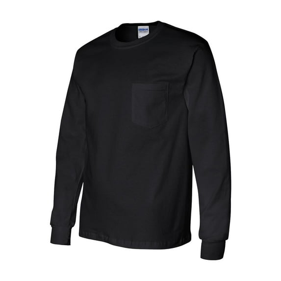 Gildan - Ultra Cotton Long Sleeve Pocket T-Shirt - 2410 - Black - Size: L