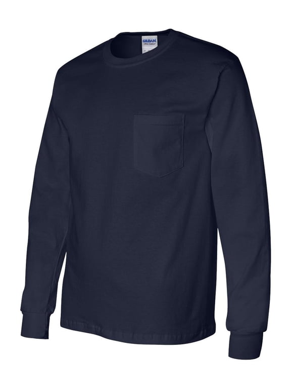 - Ultra Cotton Long Sleeve Pocket T-Shirt - 2410 - Navy - Size: 4XL