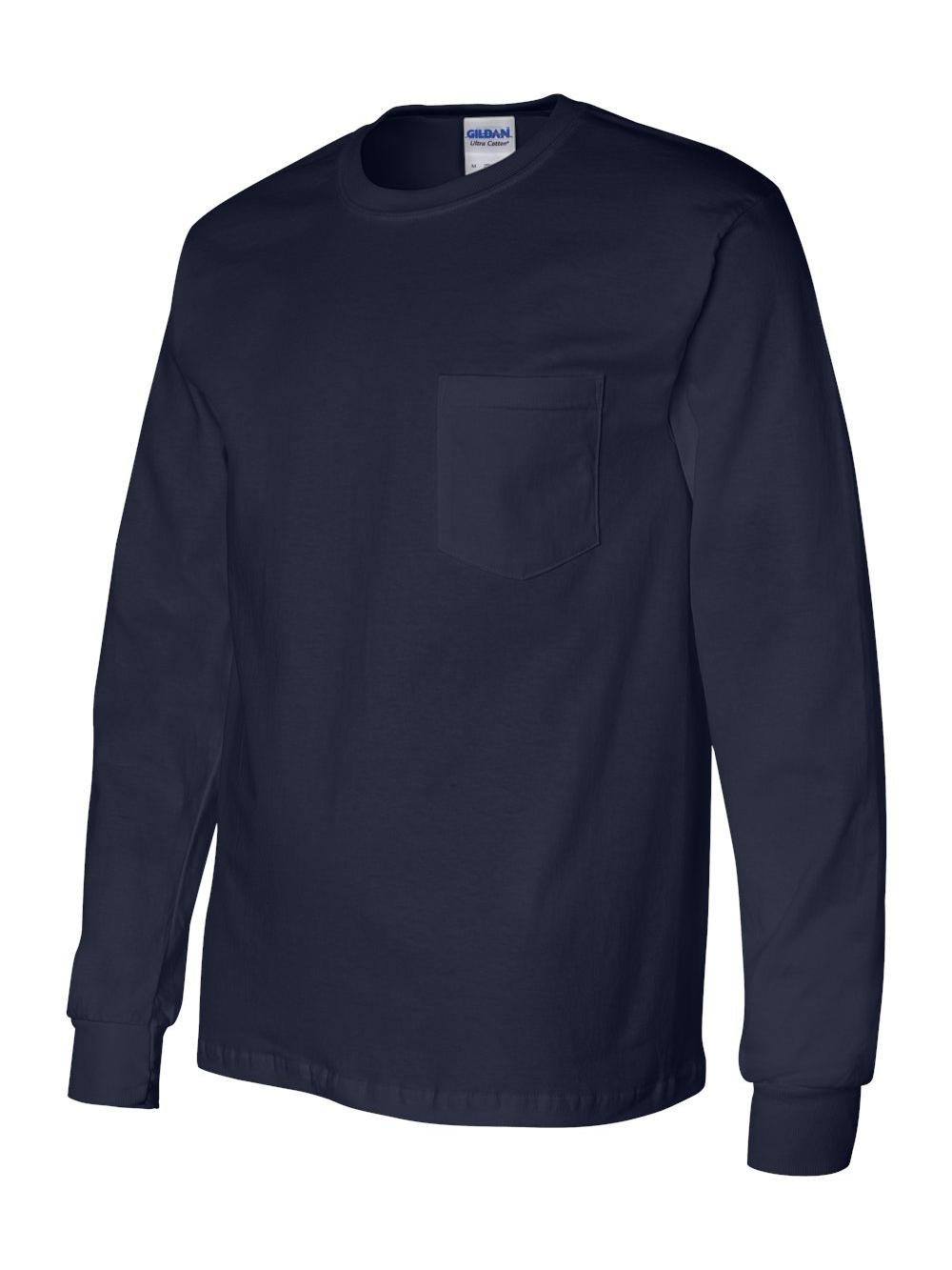 Gildan - Ultra Cotton Long Sleeve Pocket T-Shirt - 2410 - Navy - Size: L - image 1 of 3