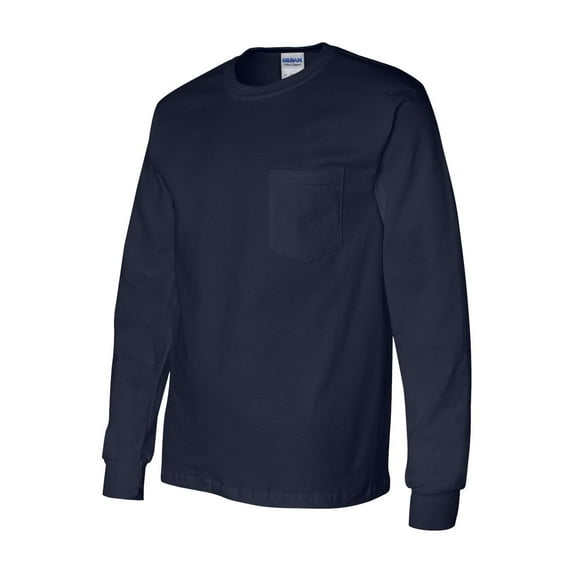 Gildan - Ultra Cotton Long Sleeve Pocket T-Shirt - 2410 - Navy - Size: XL