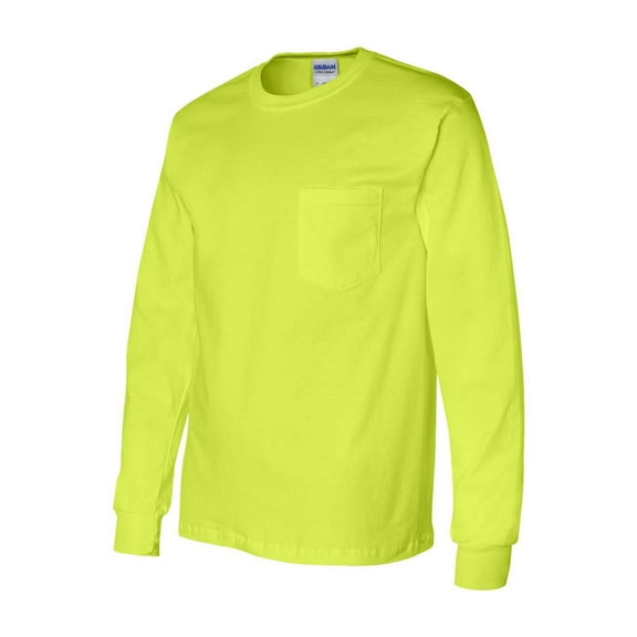 Gildan - Ultra Cotton Long Sleeve Pocket T-Shirt - 2410 - Safety Green - Size: XL