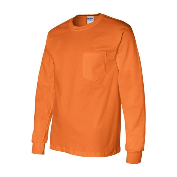 Gildan - Ultra Cotton Long Sleeve Pocket T-Shirt - 2410 - Safety Orange - Size: 2XL