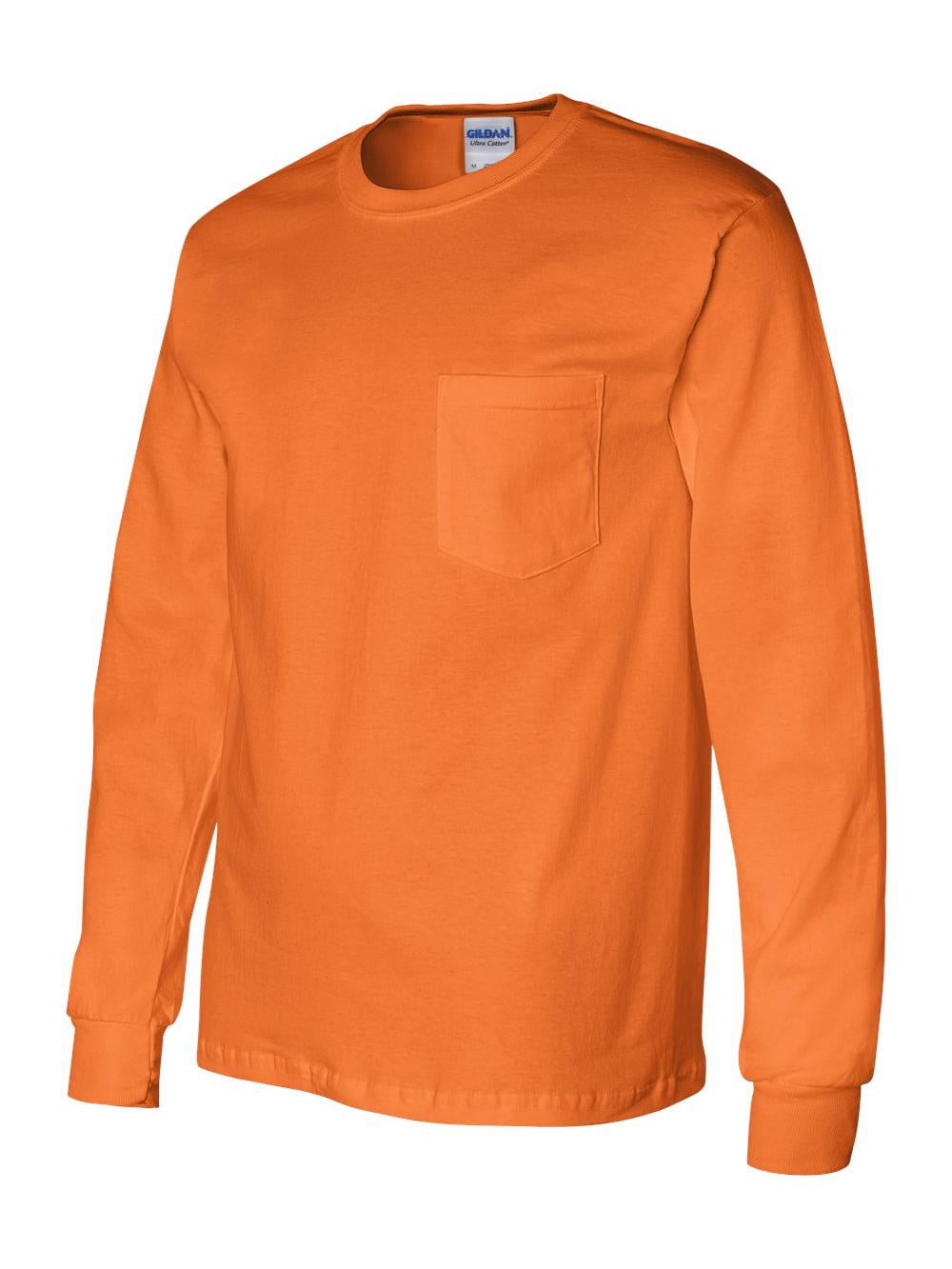 Gildan - Ultra Cotton Long Sleeve Pocket T-Shirt - 2410 - Safety Orange ...