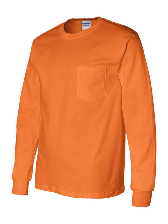 - Ultra Cotton Long Sleeve Pocket T-Shirt - 2410 - Safety Orange - Size: XL