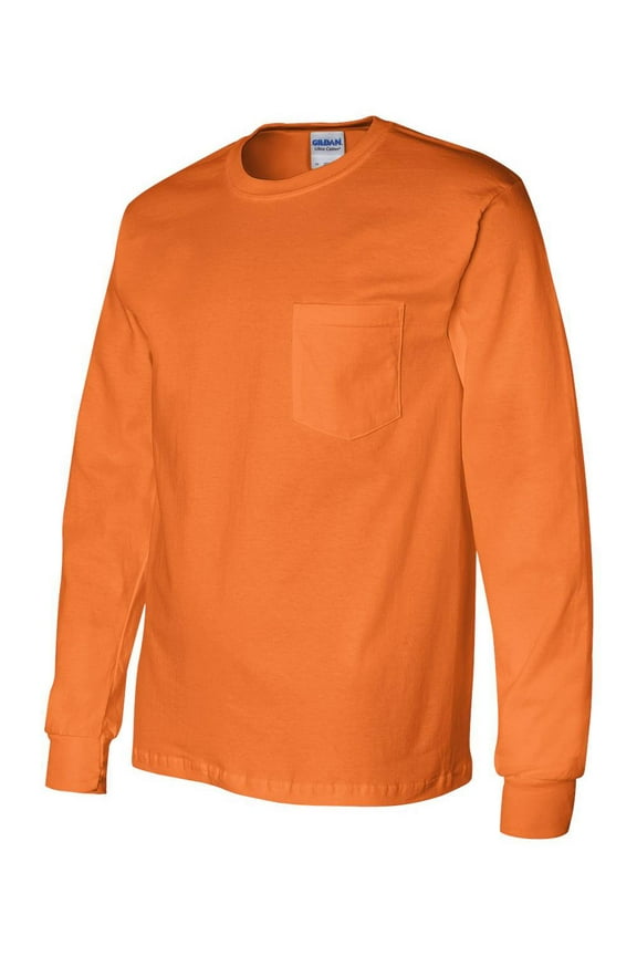 - Ultra Cotton Long Sleeve Pocket T-Shirt - 2410 - Safety Orange - Size: XL