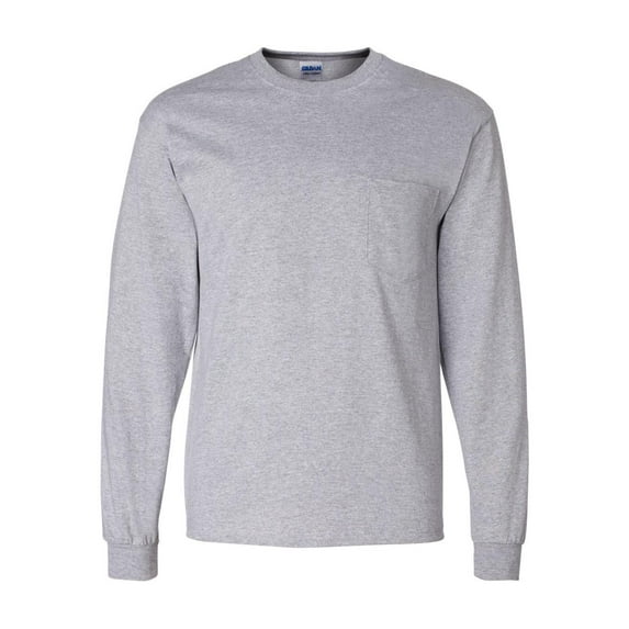 Gildan - Ultra Cotton Long Sleeve Pocket T-Shirt - 2410 - Sport Grey - Size: L