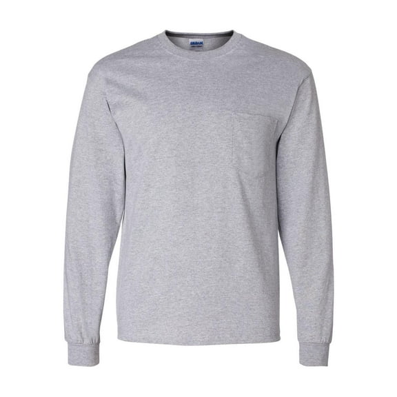 Gildan - Ultra Cotton Long Sleeve Pocket T-Shirt - 2410 - Sport Grey - Size: L