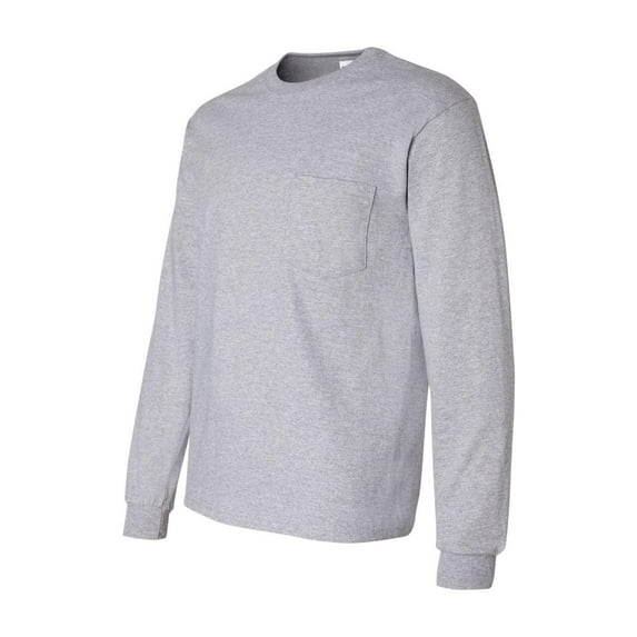 Gildan - Ultra Cotton Long Sleeve Pocket T-Shirt - 2410 - Sport Grey - Size: S