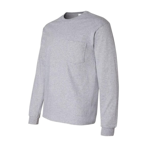 Gildan - Ultra Cotton Long Sleeve Pocket T-Shirt - 2410 - Sport Grey - Size: XL