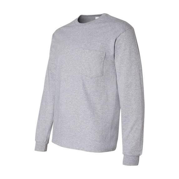 Gildan - Ultra Cotton Long Sleeve Pocket T-Shirt - 2410 - Sport Grey - Size: XL
