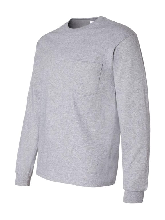 - Ultra Cotton Long Sleeve Pocket T-Shirt - 2410 - Sport Grey - Size: XL