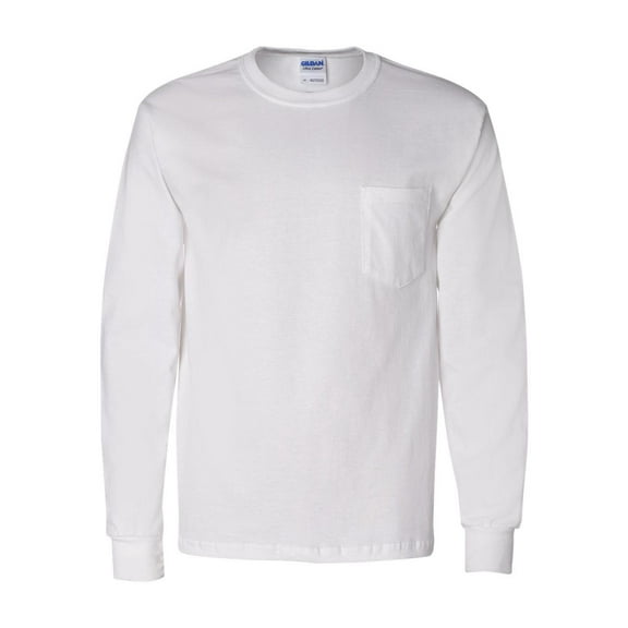 Gildan - Ultra Cotton Long Sleeve Pocket T-Shirt - 2410 - White - Size: L