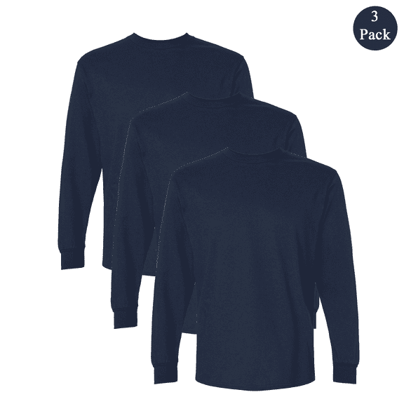 Gildan Ultra Cotton Long Sleeve T-Shirt, Men's Crew Neck Classic Fit Comfort Tee, Navy, 3-Pack, 3XL