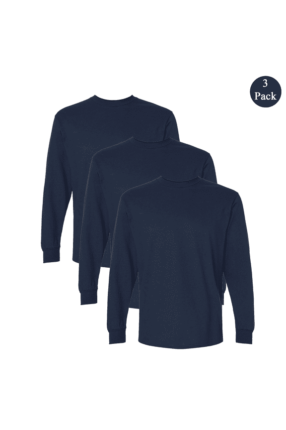 Ultra Cotton Long Sleeve T-Shirt, Men's Crew Neck Classic Fit Comfort Tee, Navy, 3-Pack, M
