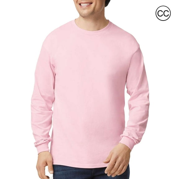 Gildan Ultra Cotton Long Sleeve T-Shirt for Men, Arts & Crafts, Comfortable 100% Cotton Tee, Light Pink, L