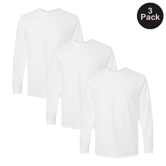 Gildan Ultra Cotton Long Sleeve T-Shirt for Men, Comfortable Classic Fit Blank White Tee 3-Pack, M