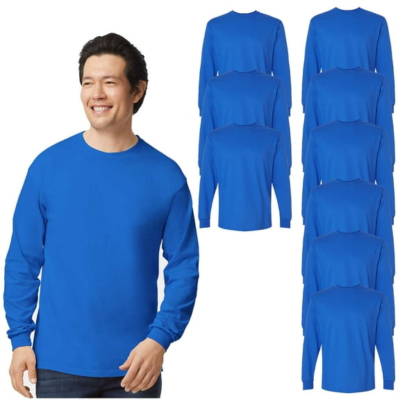 Gildan Ultra Cotton Long Sleeve T-Shirt for Men, Durable Classic Fit Crew Neck, Royal, S, 9-Pack