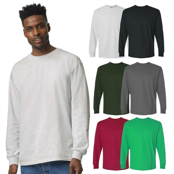 Gildan Ultra Cotton Men Crew Neck T-Shirt with Long Sleeve, Durable Assorted Color Tee, S, Pack 6