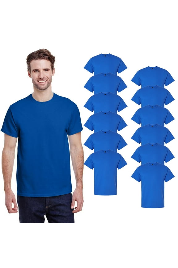 Ultra Cotton Men Short Sleeve Royal T-Shirt, Crewneck Classic Fit Tee, 100 Cotton, 12 Pack, XL
