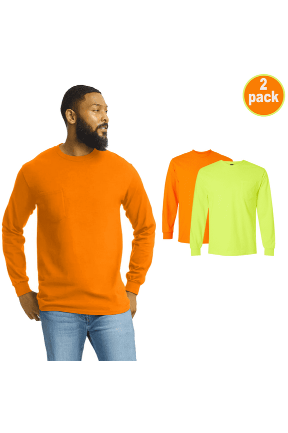 Ultra Cotton Men's ANSI Compliant Pocket Long Sleeve T-Shirt, Work Shirt, Pack 2, M