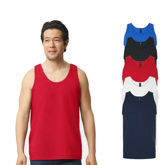 Gildan Ultra Cotton Men's Assorted Tank Top, Comfortable Sleeveless Undershirt, 5 Pack Mix Bulk, L