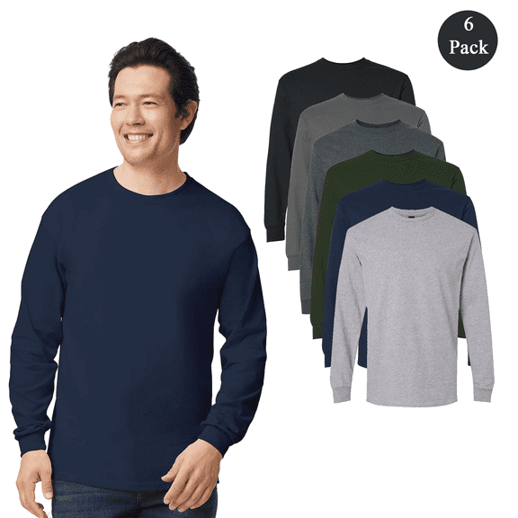 Gildan Ultra Cotton Men’s Long Sleeve T-Shirt, Bulk Gildan T Shirts, Assorted Color, Pack 6, S
