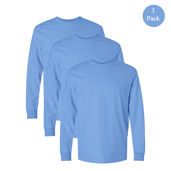 Gildan Ultra Cotton Men's Long Sleeve T-Shirt, Crew Neck Casual Bulk Tee, Carolina Blue, 3-Pack, 3XL