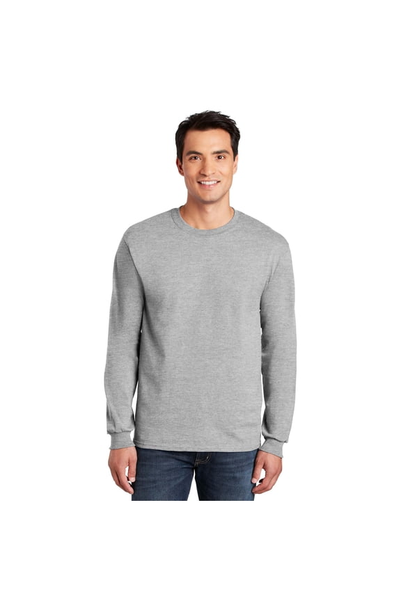 Ultra Cotton Men’s Long Sleeve T-Shirt, Durable, Crewneck Classic Fit Tee, Ash, S