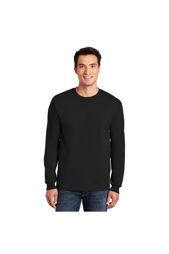 Ultra Cotton Men’s Long Sleeve T-Shirt, Durable, Crewneck Classic Fit Tee, Black, L